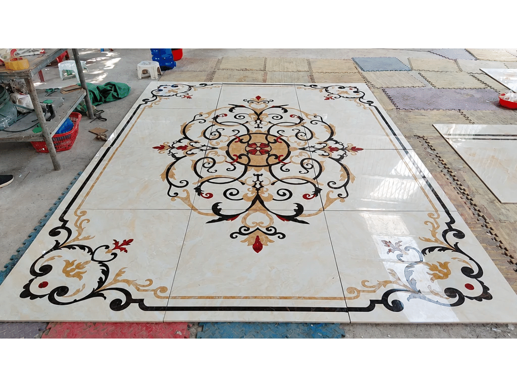 Mẫu gạch thảm CNC hoa văn tân cổ điển thi công thực tế tại xưởng Thảo Anh